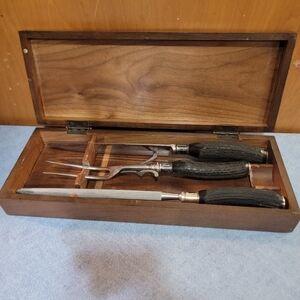 Case XX 3 Pc carving set stainless steel stag handles sterling ferrules Noble Tr